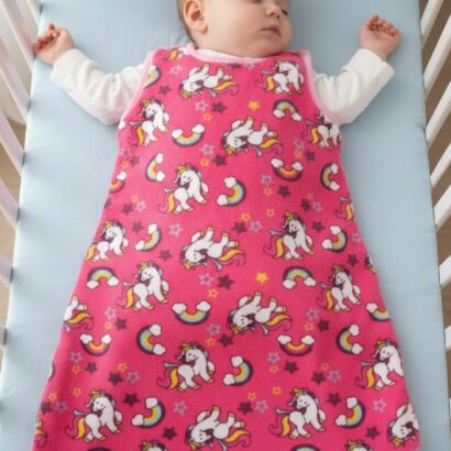 Pinker Wellsoft Baby Schlafsack mit Einhorn Muster ärmellos für Mädchen mit Druckknöpfen