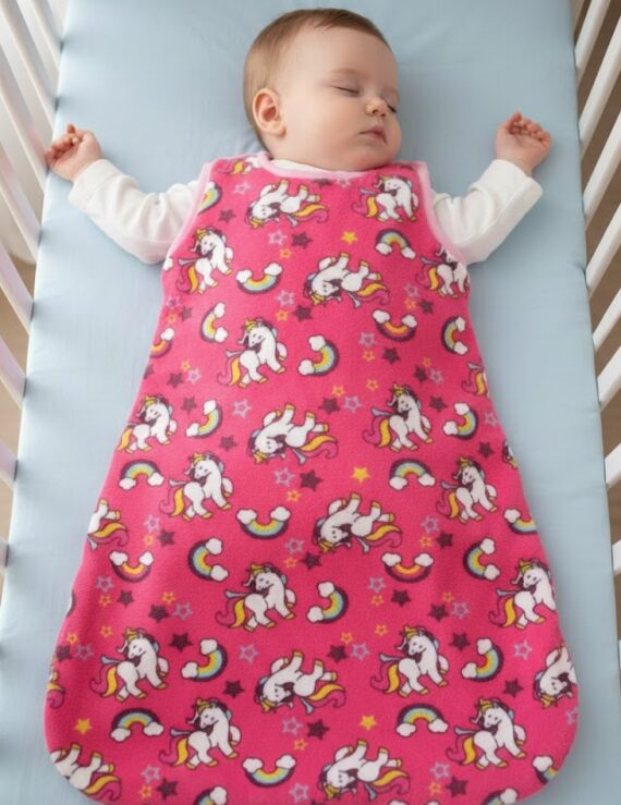 Pinker Wellsoft Baby Schlafsack mit Einhorn Muster ärmellos für Mädchen mit Druckknöpfen