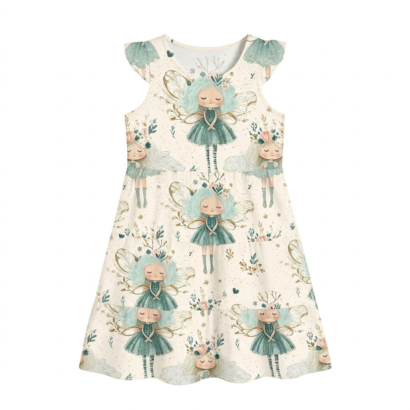 Grünes Feen Baby Kleid aus Baumwolle mit Rüschen für Mädchen