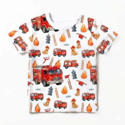 Baby T-Shirt mit Feuerwehr-Auto-Muster aus Baumwolle