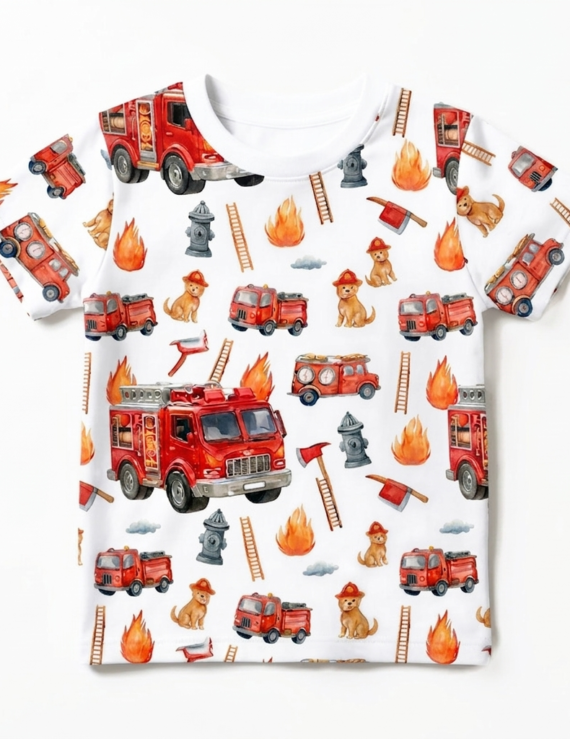 Baby T-Shirt mit Feuerwehr-Auto-Muster aus Baumwolle