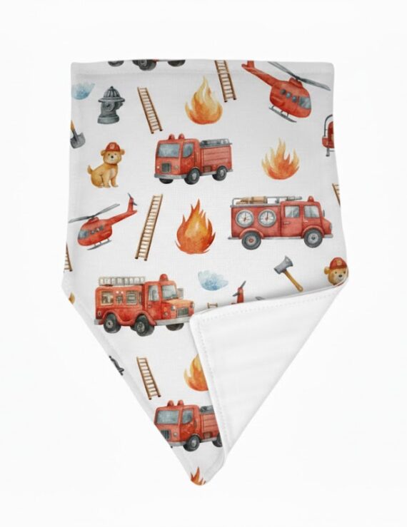 Baby Feuerwehr Lätzchen zweilagig aus Baumwolle mit roten Feuerwehrautos für Jungen