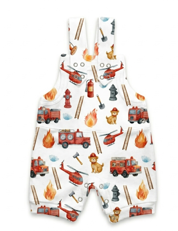 Feuerwehr Baby Latzshorts kurzer Baumwoll Latzoverall mit Feuerwehrauto Motiv