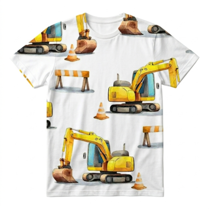 Gelbes Baby T-Shirt mit Arbeitsmaschinen-Muster aus Baumwolle