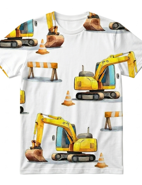 Gelbes Baby T-Shirt mit Arbeitsmaschinen-Muster aus Baumwolle