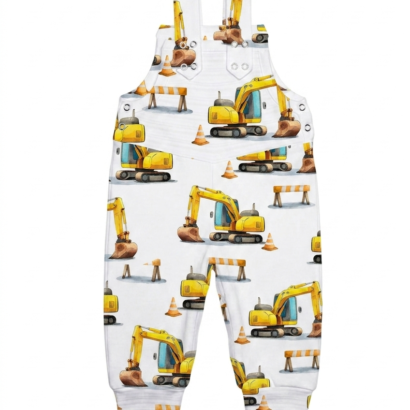 Gelbe Latzhose mit Baustellenmotiv aus Baumwolle für Baby Jungen