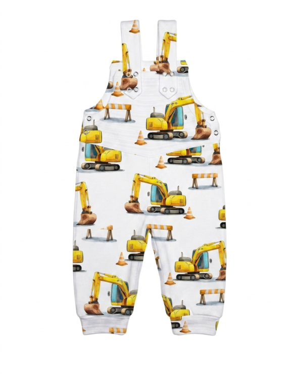 Gelbe Latzhose mit Baustellenmotiv aus Baumwolle für Baby Jungen