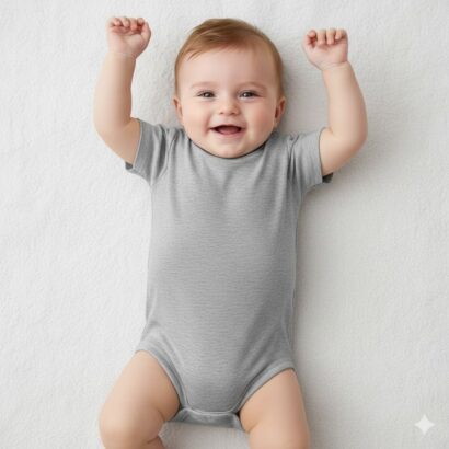 Grauer Baby Kurzarm Body