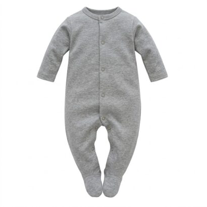 Grauer Baby Langarm Strampler aus Baumwolle für Jungen