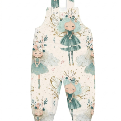 Grüne Latzhose mit Feenmotiv aus Baumwolle für Mädchenbaby