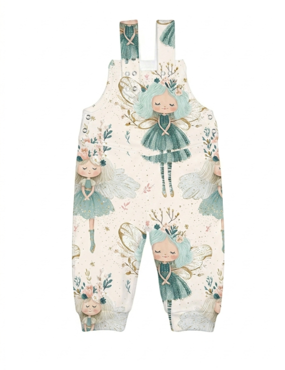 Grüne Latzhose mit Feenmotiv aus Baumwolle für Mädchenbaby