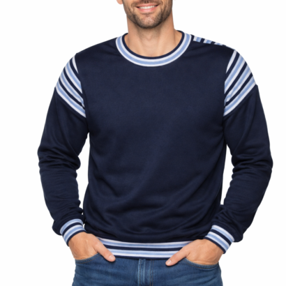 Mann in dunkelblauem Pullover