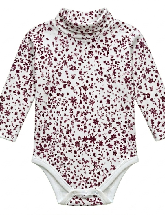 Jugend Mädchen Rollkragen Body bordeaux Blumenmuster langarm
