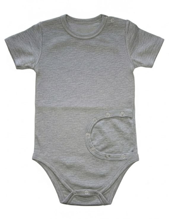 Jugend PEG Body Grau Kurzarm aus Baumwolle für Jugendliche mit Sonde.