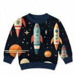 Kinder Jungen Pullover in Dunkelblau mit Planeten Muster