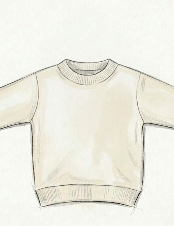 Technische Schnittzeichnung eines Kinder Rundhals Pullovers mit Bündchen
