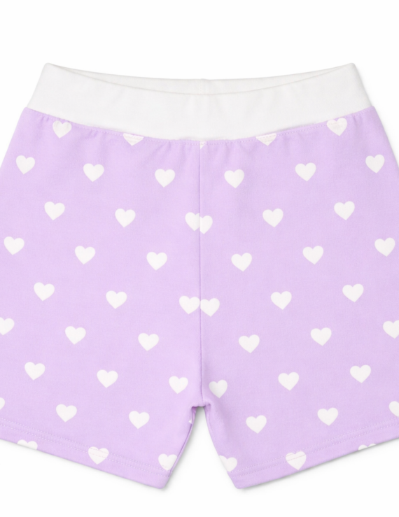 Mädchen Shorts in Lila mit weißen Herz Muster