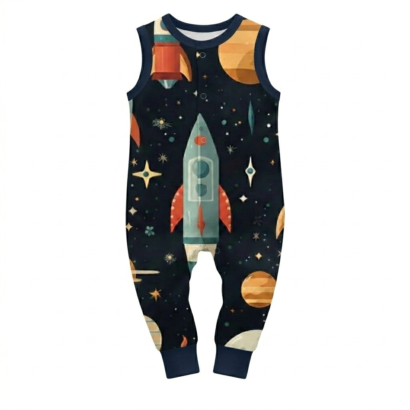Kinder Space Overall dunkelblau Planeten Muster Jungen