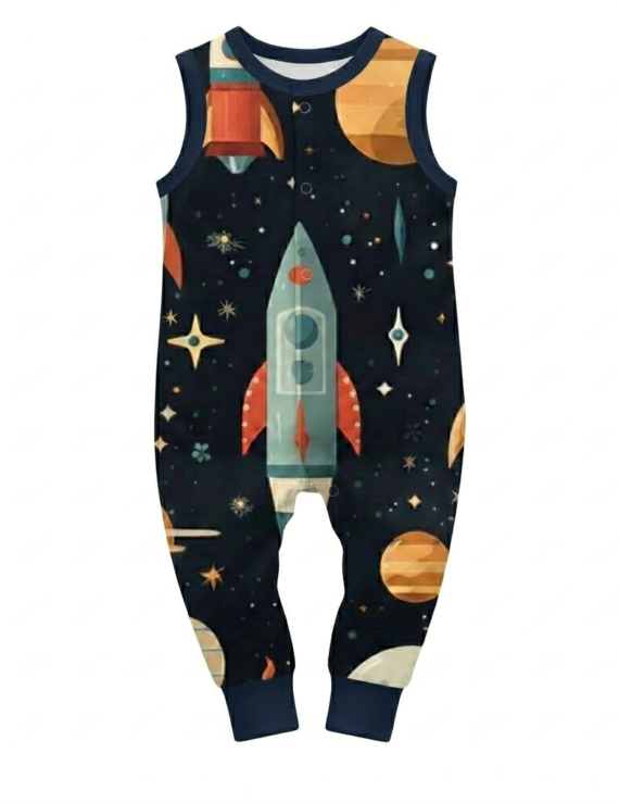 Kinder Space Overall dunkelblau Planeten Muster Jungen