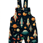Kinder kurze Latzhose dunkelblau mit Planeten Motiv