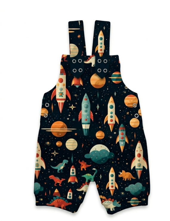 Kinder kurze Latzhose dunkelblau mit Planeten Motiv