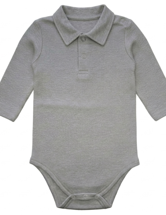 Kinderbody Jungen Kragen grau langarm