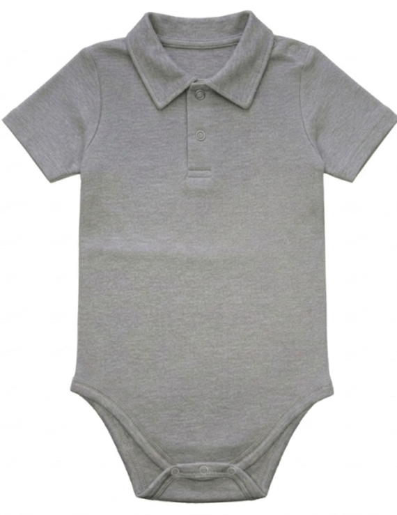 Kinderbody Jungen Kragen grau kurzarm