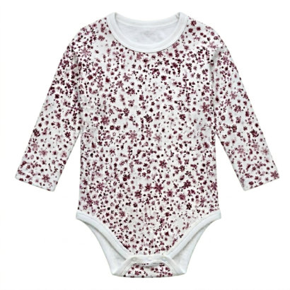 Langärmeliger Damen-Body aus Baumwolle mit bordeauxfarbenem Blumenmuster, eng anliegendes Oberteil