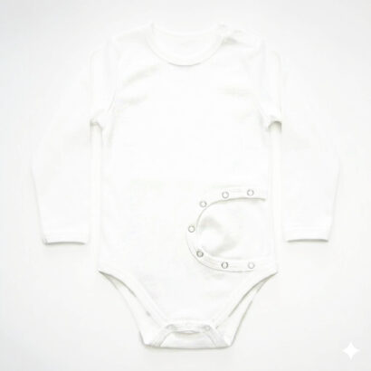 Langärmliger weißer PEG Baby Body aus Baumwolle für Babys mit Sonde.
