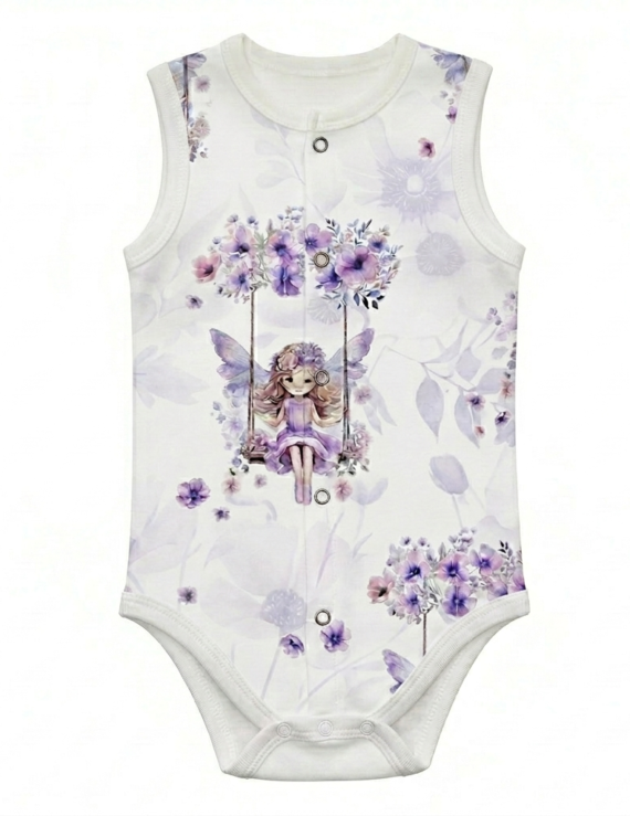Lila Feen Baby Body aus Baumwolle mit Druckknöpfen vorne