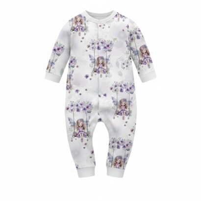 Lila Baby Overall mit Feen-Muster aus Baumwolle für Mädchen