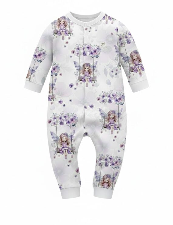 Lila Baby Overall mit Feen-Muster aus Baumwolle für Mädchen