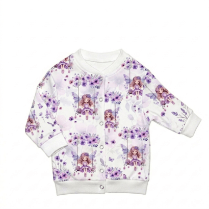 Lila Baby Shirt mit Feen-Muster und Druckknöpfen aus Baumwolle