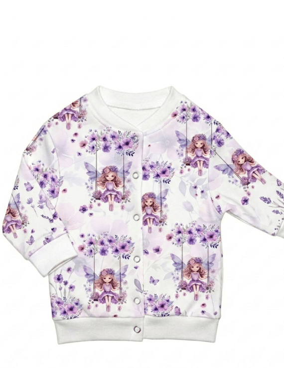 Lila Baby Shirt mit Feen-Muster und Druckknöpfen aus Baumwolle