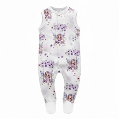 Lila Baby Strampler mit Feen-Muster und Füßen für Mädchen