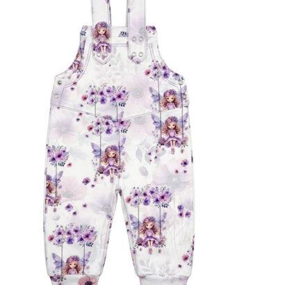 Lila Latzhose mit Feenmotiv aus Baumwolle für Mädchenbaby