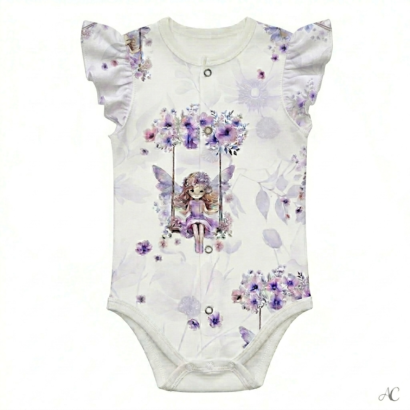 Lila Feen Rüschen Baby Body aus Baumwolle mit Druckknöpfen vorne