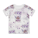 Lila Baumwollshirt für Baby Mädchen mit Feenmotiv und kurzen Puffärmeln