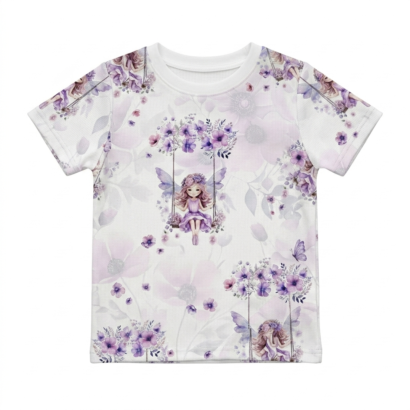 Lila Baumwollshirt für Baby Mädchen mit Feenmotiv und kurzen Puffärmeln