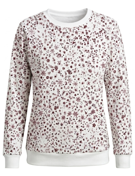 Mädchen Pullover mit kleinen bordeauxfarbenen Blumen und Rundhals