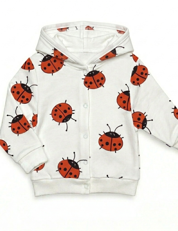 Baby Kapuzenjacke mit Marienkäfer-Muster und Druckknöpfen aus Baumwolle