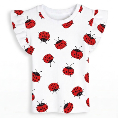 Baby Shirt mit Marienkäfer-Muster und Rüschenärmeln aus Baumwolle