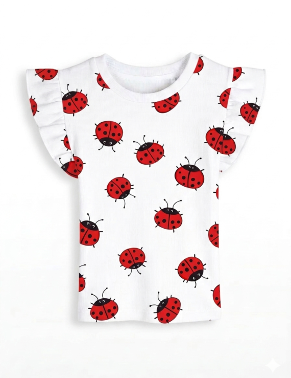 Baby Shirt mit Marienkäfer-Muster und Rüschenärmeln aus Baumwolle