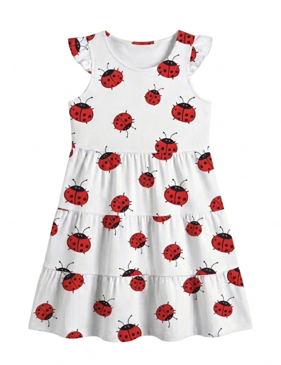 Baby Sommerkleid mit Marienkäfer-Muster und Rüschen aus Baumwolle