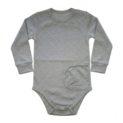 Grauer Baby PEG Body für Jungen, langärmlig, praktische PEG-Öffnung