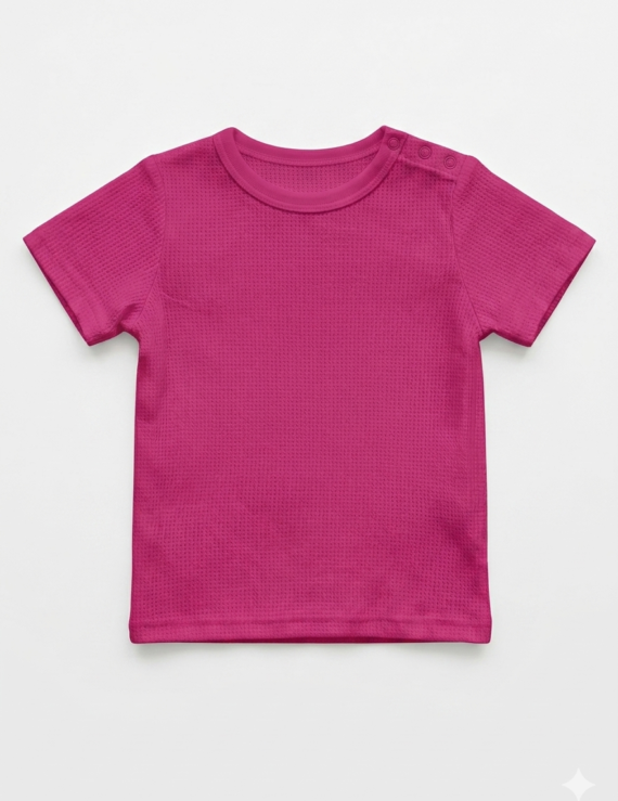 Einfarbiges pinkes Baumwollshirt für Baby Mädchen mit kurzen Ärmeln