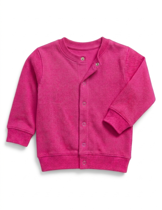 Pinke Baumwolljacke für Baby Mädchen mit Druckknöpfen und Rundhals