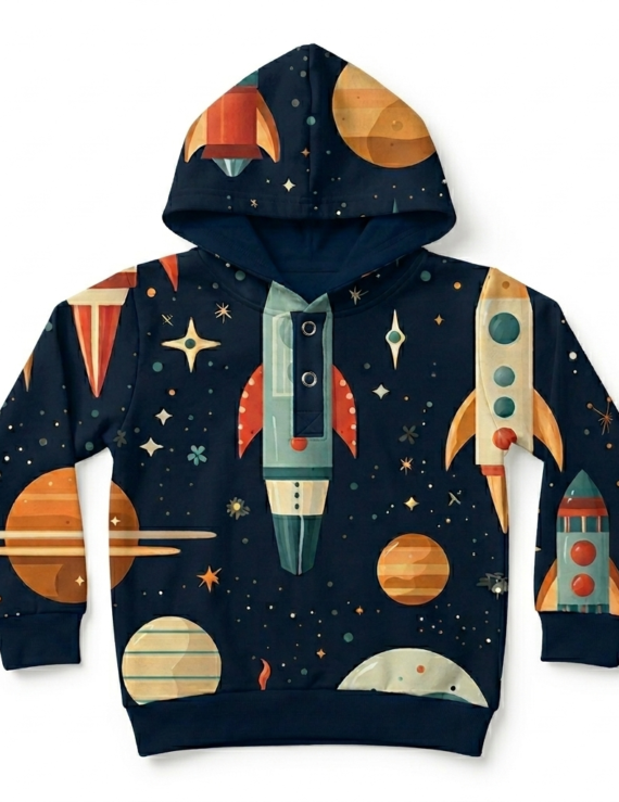 Baby Kapuzenpullover mit Planetenmuster aus Baumwolle für Jungen