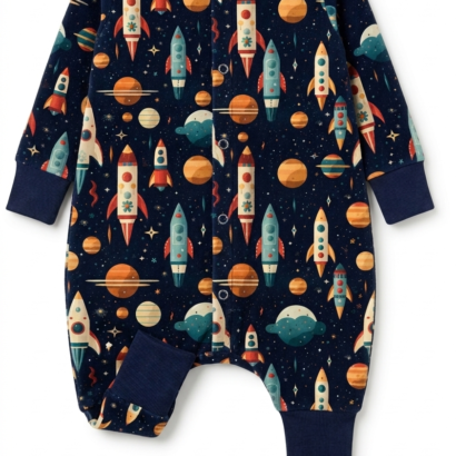 Planeten Langarm Schlafsack aus Futter-Baumwolle mit Fußbündchen für Baby Jungen