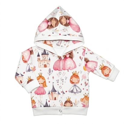 Baby Kapuzenjacke mit Prinzessinnen-Motiv und Druckknöpfen aus Baumwolle